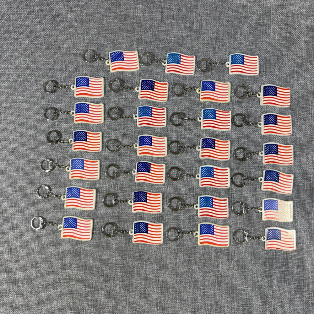 Lot of 27 American Flag Keychain Red White Blue Patriotic USA Key Ring Souvenir